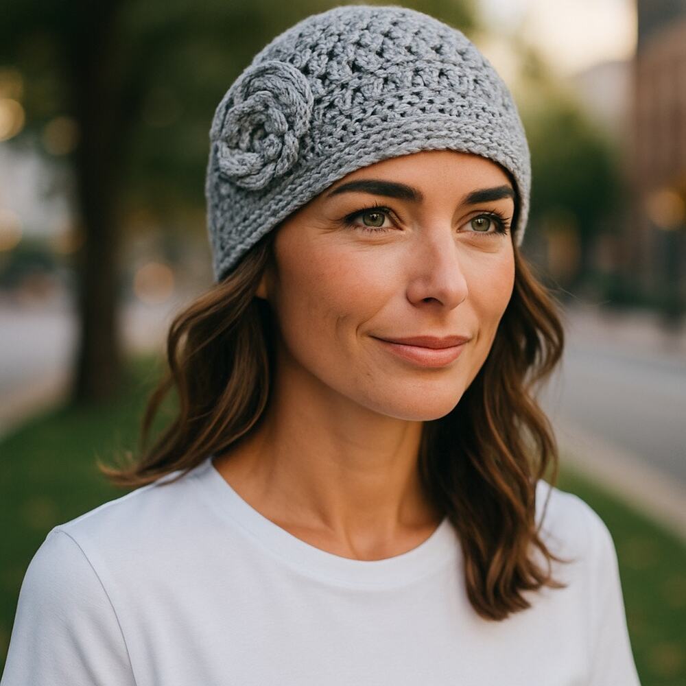 Fratelli Talli Firenze Italy Alpaca Knit Cloche Hat 3D Crochet Flower Beanie